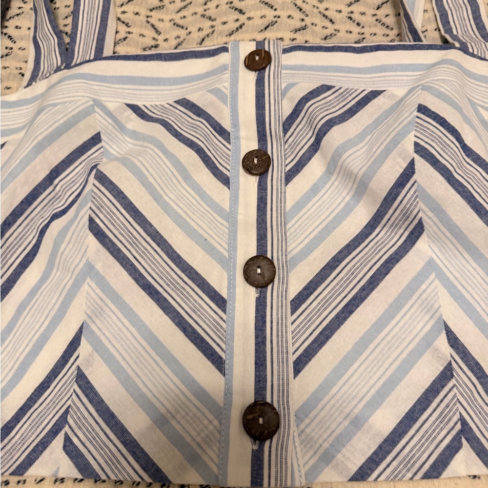 Aqua Blue and White Striped Crop Top - Picture 4 of 5